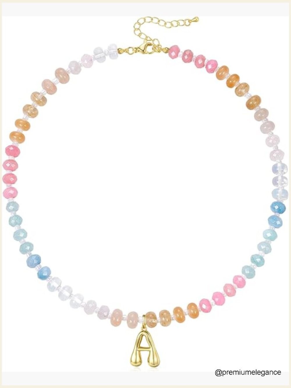 Initial Choker Necklace Adjustable Bubble Letter Pendant Natural Gemstone